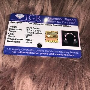 0.70ct natural blackdiamond gemstone w/certificate